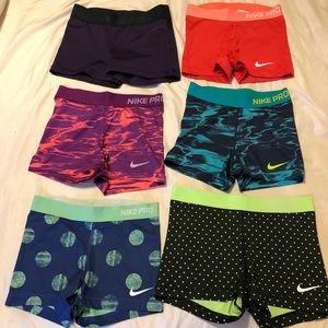Lot of 6 Nike Pro Dri Fit Compression shorts